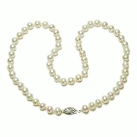 Sterling Silver White Freshwater Cultured Pearl A Grade 6.5-7mm Necklace, 16 by Amazon.com Collection