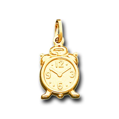 14K Solid Yellow Gold Alarm Clock Charm Pendant