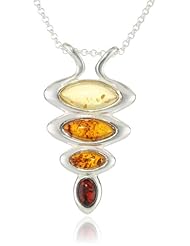 Sterling Silver Multi-color Amber Slider Pendant Necklace , 18"
