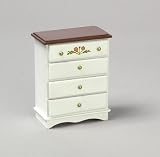 White Chest w/Walnut Top 4 Drawers Miniature Dollhouse Furniture 1 Scale