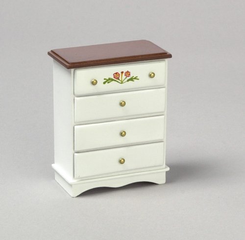 Childrens Toyshop  Toys : White Chest w/Walnut Top 4 Drawers Miniature Dollhouse Furniture 1" Scale