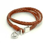 Reddish Brown Heart Charm Braided Leather Bracelet With Stainless Steel Clasp