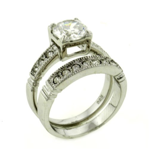 Sterling Silver Round Cut Cz Wedding Stacking Promise Rings Set