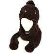 Winter Handmade Hand Knit Trooper Trapper with Scarf Winter Ski Pom Pom Hat Brown