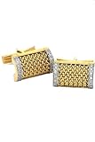 14K Gold and Diamond Mesh Weave Textured Cufflinks