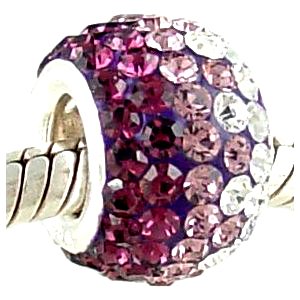 C12. Crystal Bead MIX Amethyst Sterling Silver Core Swarovski Crystal Bead, Set with Over 90 Swarovski Crystals , Slide-on and Slide-off Crystal Silver Bead , 14mm X 7mm. 5mm Silver Core ,Compatible with Pandora, Trollbeads,chamilia and Biagi