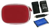 rooCASE 3n1 Nylon Hard Shell (Red) Case with Memory Foam / NB-4L 900MaH Li-Ion Battery / AC DC Charger for Canon PowerShot SD780IS Digital Camera Silver