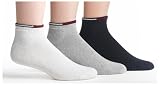 Tommy Hilfiger Mens Ped Stripe Athletic Socks, White. Grey/Navy, 3-Pack