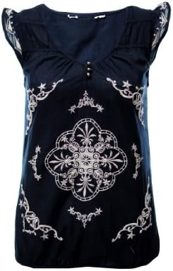 DP Dorothy Perkins Women's Embroidered Blouse 8 Navy Blue