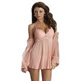 Sexy Coral Peach Lingerie Sheer Babydoll