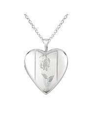 Sterling silver Heart Shaped Locket w/ Rose Necklace