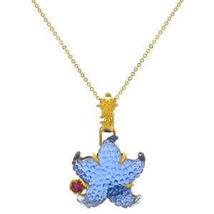 Tagliamonte - 14k Yellow Gold Sky Blue Starfish and Pink Tourmaline Pendant,... by