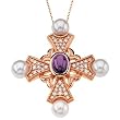 14K Rose Gold Amethyst, Pearl and Diamond Cross Pendant