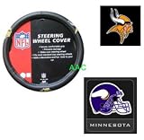 2-Piece Minnesota Vikings Automotive Interior Gift Set - One Official NFL Licensed Steering Wheel Cover and One Official NFL Licensed Team Helmet Logo Air Freshener Pine Forest Scent