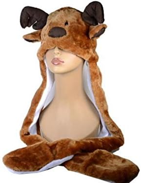 Moose Plush Cosplay Hat with Mittens 3-in-1 (Hat, Scarf, and Mittens)