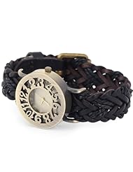Sotijobs Classic Vintage Quartz Fashion Weave Leather Womens Wrist Watch Black