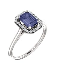 Platinum 7.00x5.00mm Emerald Cut Iolite and Diamond Halo-Style Ring -- LIFETIME WARRANTY