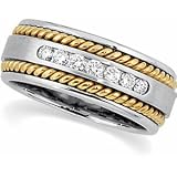 14K Two-Tone Gold Diamond Comfort Fit Handwoven Wedding Band Duo - Gent's Ring