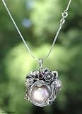 Pearl and garnet necklace, 'Cherry Blossom' 16.5 L