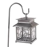 Antique Pewter Asian Solar Lantern with Hook