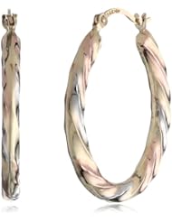 14k Tri-Color Gold Oval Hoop Earrings
