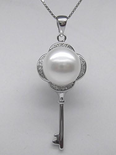 Huge AAA Genuine 10.5mm White Pearl Key Pendant Necklace 18" Cultured Freshwater