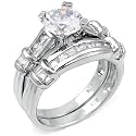 Sterling Silver Cubic Zirconia CZ Wedding Engagement Ring Set