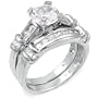 Sterling Silver Cubic Zirconia CZ Wedding Engagement Ring Set Sz 5