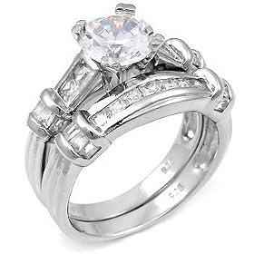 Sterling Silver Cubic Zirconia CZ Wedding Engagement Ring Set by 