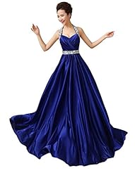 Floor Length Sheath Corset   Waistline Sequined Beaded Lace-Up Halter Satin Evening Dress 