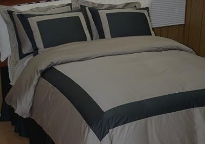 6pc Queen Size Hotel bedding set Including 300 Thread Count Duvet cover set Taupe with Black + Full/ queen Down Alternative comforter 100% egyptian cotton by sheetsnthings