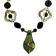 Murano Glass Shell Pearl Necklace Gorgeous Brown Olive Color Charm Pendent By Bucasi