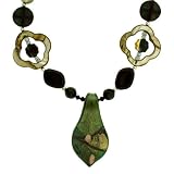 Murano Glass Shell Pearl Necklace Gorgeous Brown Olive Color Charm Pendent By Bucasi