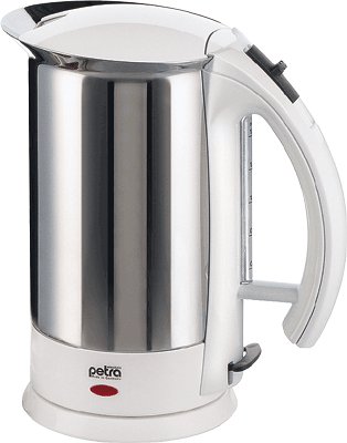 Petra WK 190.00 Cordless WasserKocher 1,5 l, Edelstahl-Topf, Einhand-Deckelöffnung, 2000 W Weiß