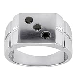 10k White Gold Men's Black Diamond Lucky #3 Dice Ring (1/4 cttw)