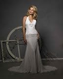 Solid Beaded Fitted Wedding Gown With Halter Neck in White or Ivory; Sizes 1-30