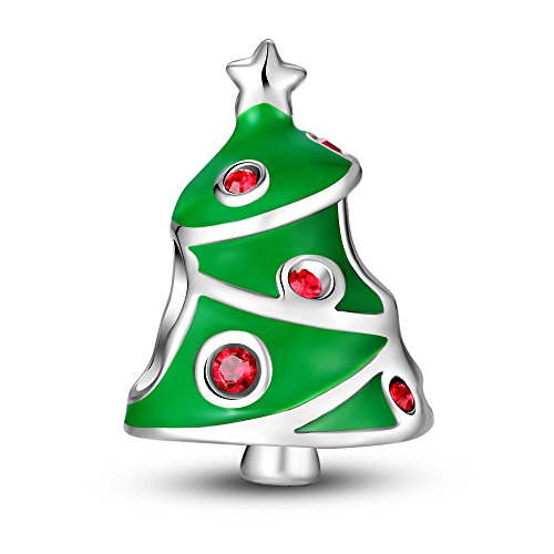 Glamulet 925 Sterling Silver Christmas Tree Green Star Crystal Funky Bead Charm Fits Pandora Bracelet Ideal Jewelry Gifts for Birthday, Anniversary, for Women, Mom, Wife, Girls
