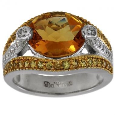 Citrine Yellow Sapphire and Diamond Ring - 5