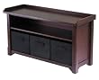 Winsome 94201 Verona Storage Bench with 3 Foldable Fabric Baskets - Walnut and Black