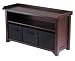 Verona Bench with 3 Baskets - Walnut/ Black