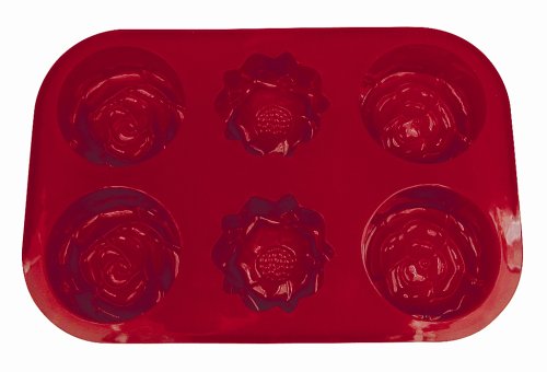 Silicone Zone Red Silicone Rose and Flower Muffin Molds
