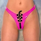 Hot Pink with Black Patent PVC Thong Lycra Back Lace Up Front One Size