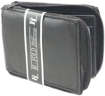 New Mens Bifold Zipper Around Leather Wallet Secure Multi Pockets Black Billfold