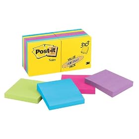 Post-it® Notes, Original Pad, 3 Inches x 3 Inches, Assorted Ultra Colors, Value Pack, 14 Pads per Pack