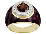 GARNET AND RED RESIN WITH DIAMOND ACCENT 18KT OVER STERLING SILVER RING