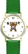 Cartoon Weight Lifting Grizzly Bear or Brown Bear Animal - WATCHBUDDY&reg; DELUXE TWO-TONE THEME WATCH - Arabic Numbers - Green Leather Strap-Size-Large ( Men's Size or Jumbo Women's Size )