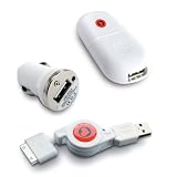 LoveMyTime Ladeger&auml;t-Set f&uuml;r Apple iPod shuffle (USB KFZ-Adapter, ausziehbares Kabel und USB Netzteil-Adapter)