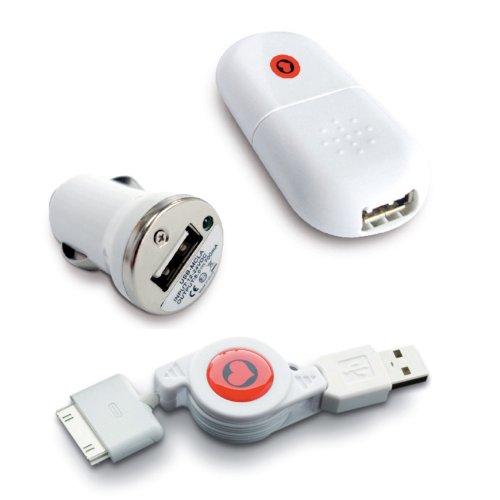 e-motion LoveMyTime Ladeger&auml;t-Set f&uuml;r Apple iPod shuffle (USB KFZ-Adapter, ausziehbares Kabel und USB Netzteil-Adapter)