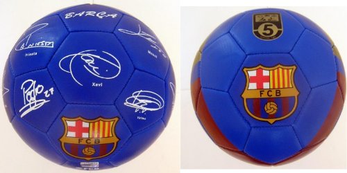 Authentic OFFICIAL Licensed Blue FC Barcelona Team Signature Print Soccer Ball Size 5 - with Official Tag & Hologram