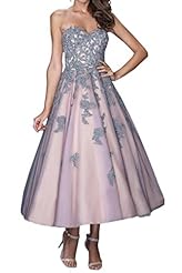 Tea Length Tulle Lace Evening Dress/Homecoming Dress/Prom Dress/Party Dress 